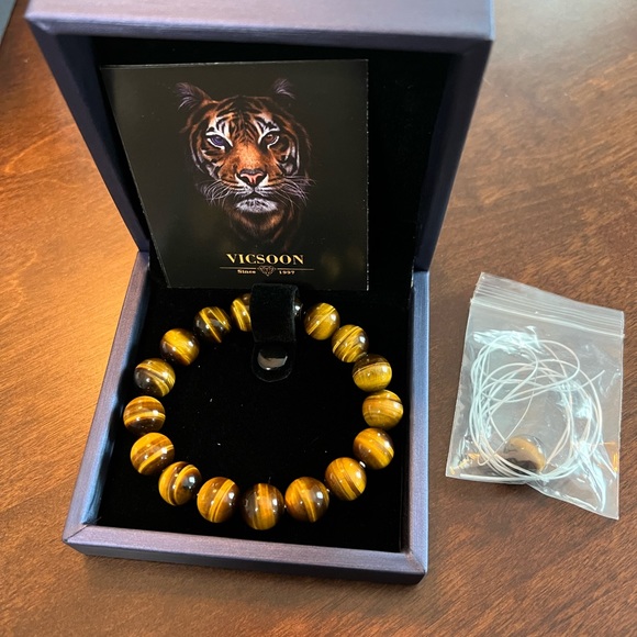 Natural Yellow Tiger's Eye Bracelet 12mm or 14mm - Picture 7 of 8